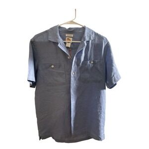 C&C California Mens 100% Linen Short Sleeve Button Down Shirt Blue Small NWT